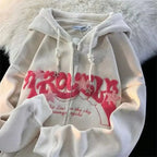 Veste à Capuche Y2K Harajuku Brodée Style Streetwear avec Zip