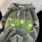 Veste à Capuche Y2K Harajuku Brodée Style Streetwear avec Zip